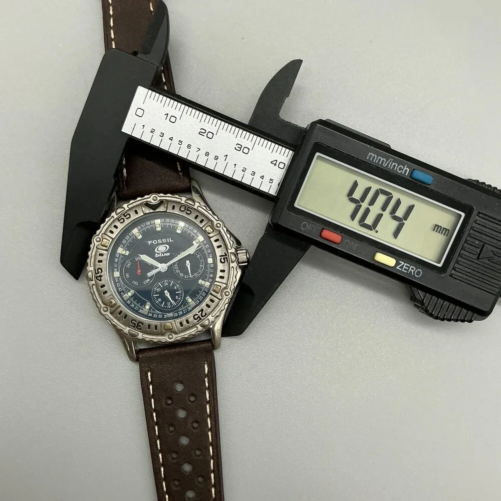 Fossil Blue Mens Watch 40mm Blue Dial Silver Tone Leather Multi New Battery